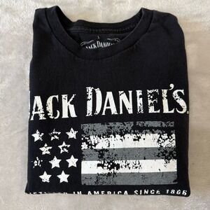 Jack Daniels Long Sleeve T-Shirt Black American Flag Distilled in America‎